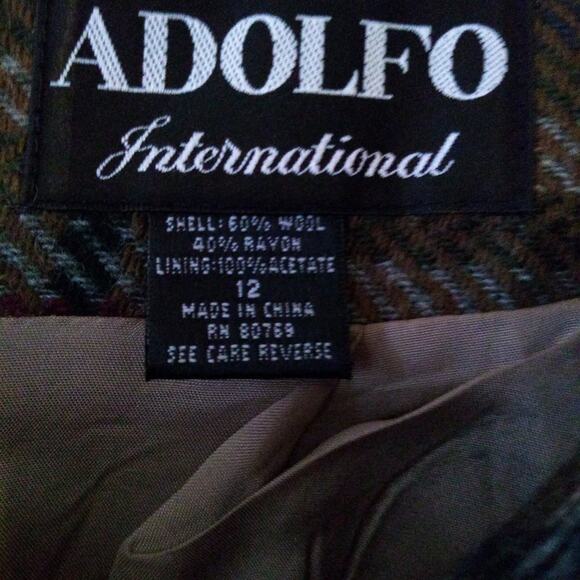 Adolfo Brown Multi Plaid Wool Straight Knee Length Skirt - Size 12 - Picture 9 of 10